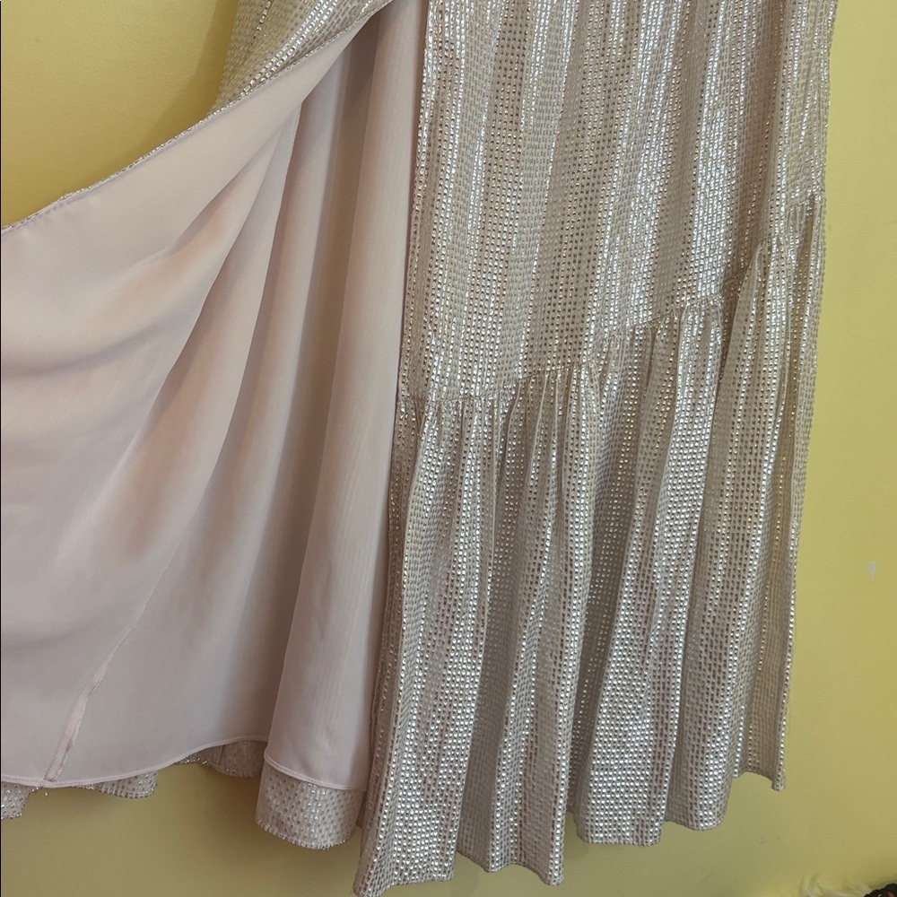 Ramy Brook | Luxe Jessie Pink Shimmer Metallic Split Front Ruffle Maxi Skirt 2 - Picture 8 of 17